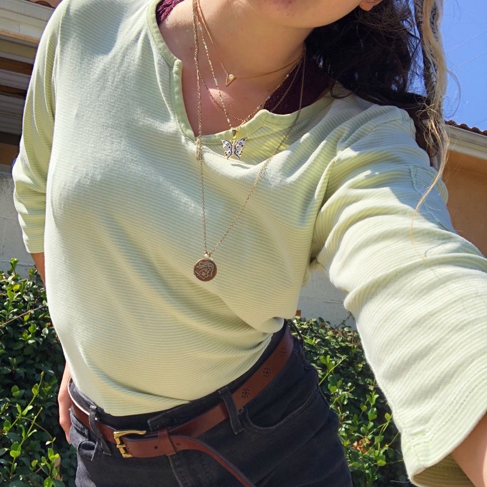 Vintage green & white striped tunic